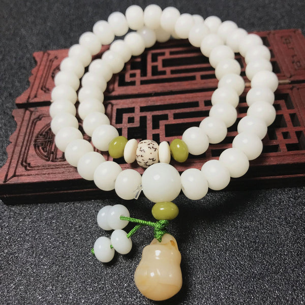 White Jade Bodhi 36 Buddhist Beads Lotus Peace Energy Bracelet Bracelet INNERVIBER Gourd