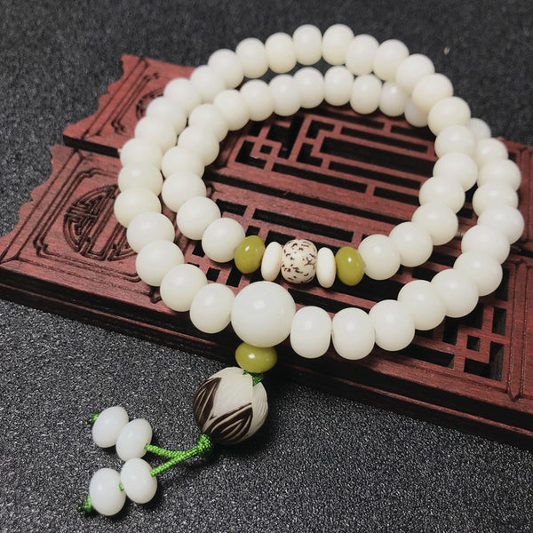 White Jade Bodhi 36 Buddhist Beads Lotus Peace Energy Bracelet Bracelet INNERVIBER 8