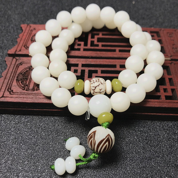 White Jade Bodhi 36 Buddhist Beads Lotus Peace Energy Bracelet Bracelet INNERVIBER 15