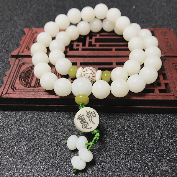 White Jade Bodhi 36 Buddhist Beads Lotus Peace Energy Bracelet Bracelet INNERVIBER 19