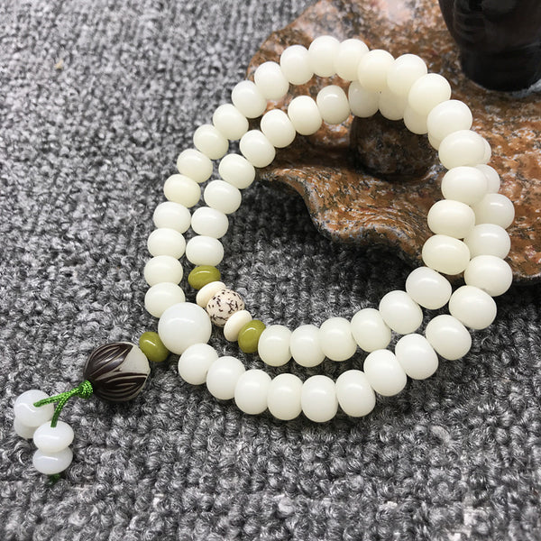 White Jade Bodhi Peace Purity Serenity 36 Beads Buddhist Bracelet INNERVIBER
