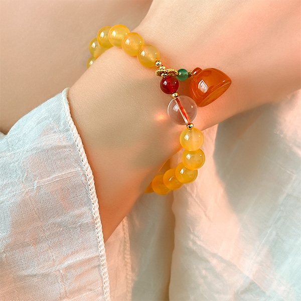 Yellow Agate Lotus Seedpod Greet Jade Healing Bracelet Bracelet INNERVIBER 4