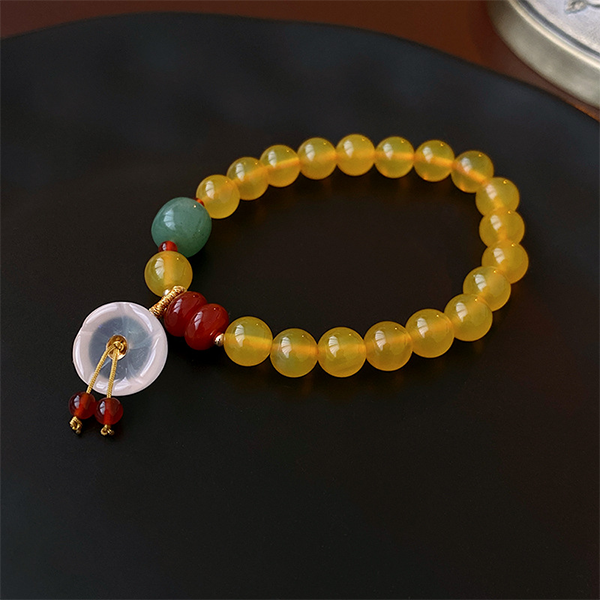 Yellow Agate Lotus Seedpod Greet Jade Healing Bracelet Bracelet INNERVIBER White Flower