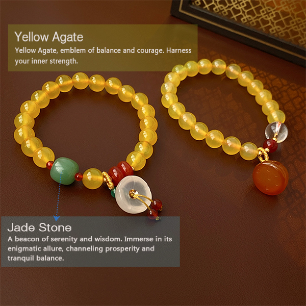 Yellow Agate Lotus Seedpod Greet Jade Healing Bracelet Bracelet INNERVIBER 1