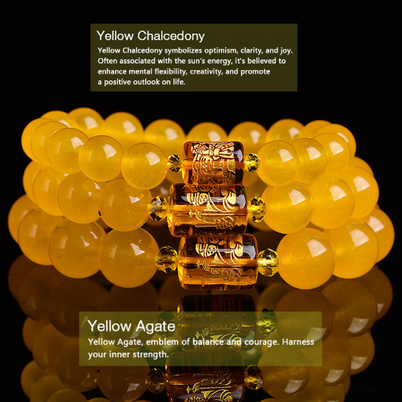 Yellow Chalcedony Three-sided God of Wealth Barrel Bead Harmony Bracelet Bracelet INNERVIBER 2