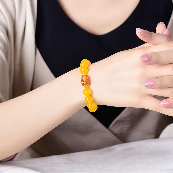 Yellow Chalcedony Three-sided God of Wealth Barrel Bead Harmony Bracelet Bracelet INNERVIBER 1