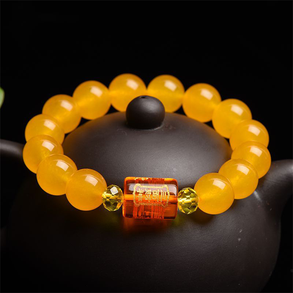 Yellow Chalcedony Three-sided God of Wealth Barrel Bead Harmony Bracelet Bracelet INNERVIBER 4