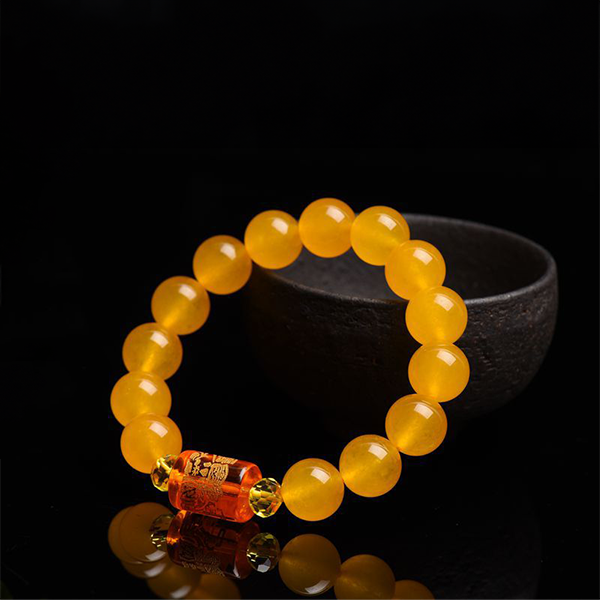 Yellow Chalcedony Three-sided God of Wealth Barrel Bead Harmony Bracelet Bracelet INNERVIBER 12mm