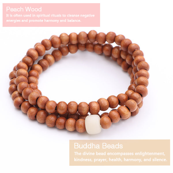 Peach Wood and Buddha Beads