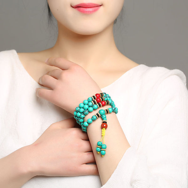 INNERVIBER 108 Beads MALA Tibetan Turquoise Balance Bracelet INNERVIBER