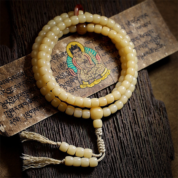 INNERVIBER 108 Beads MALA Weathered White Jade Bodhi Star Moon Bodhi  Bracelet INNERVIBER