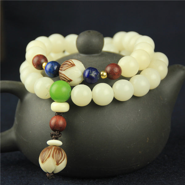 INNERVIBER 108 Beads MALA White Jade Bodhi  Bracelet INNERVIBER