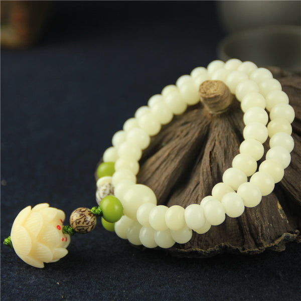 INNERVIBER 108 Beads MALA White Jade Bodhi  Bracelet INNERVIBER