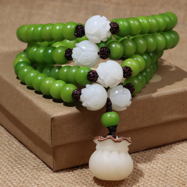 INNERVIBER 108 Beads Mala Grass Green Bodhi Seed  Wisdom Necklace Bracelet INNERVIBER
