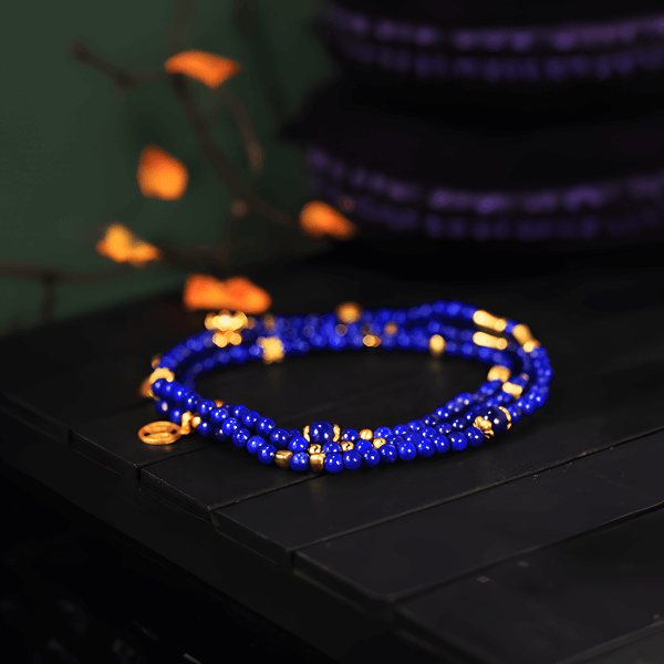24k Gold Plated Triple Wrap Lapis Lazuli Bracelet 108 Mala Beads Necklace INNERVIBER 2
