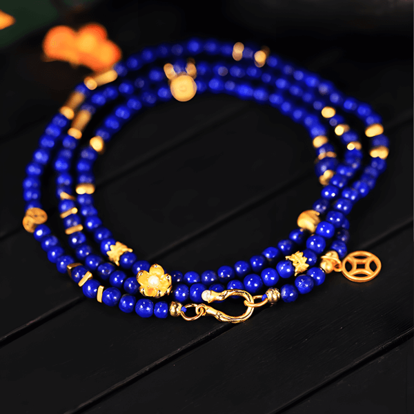 24k Gold Plated Triple Wrap Lapis Lazuli Bracelet 108 Mala Beads Necklace INNERVIBER 4