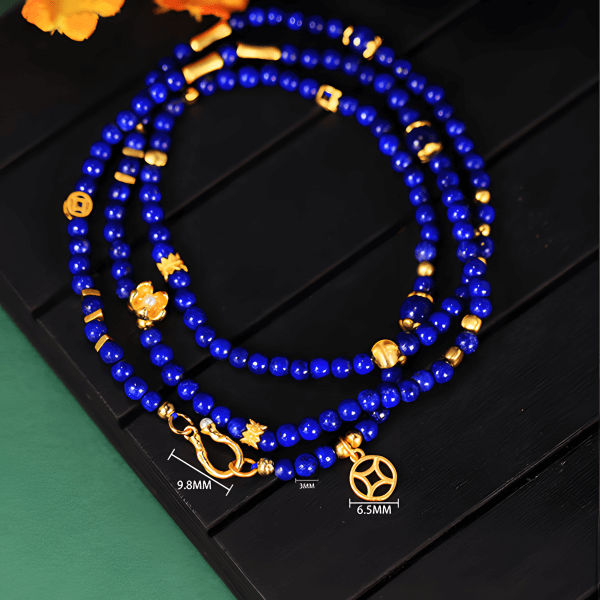 24k Gold Plated Triple Wrap Lapis Lazuli Bracelet 108 Mala Beads Necklace INNERVIBER 3