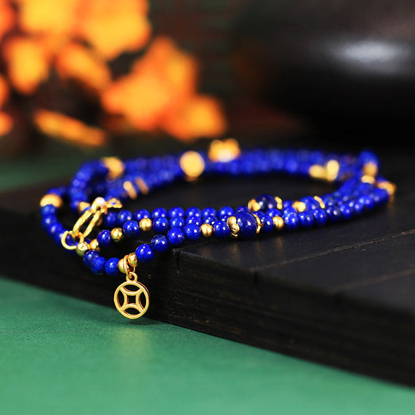 24k Gold Plated Triple Wrap Lapis Lazuli Bracelet 108 Mala Beads Necklace INNERVIBER main