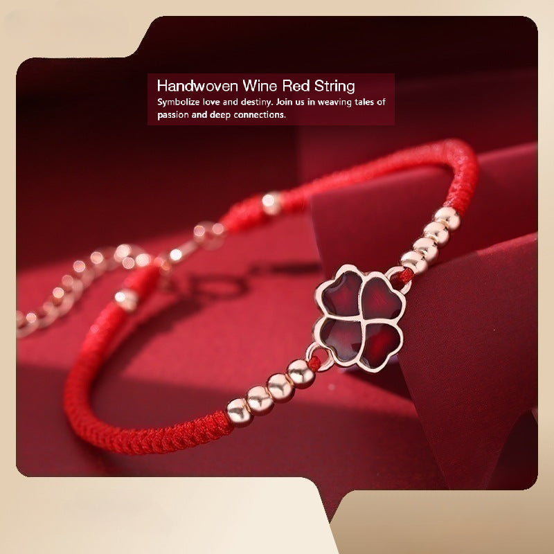 INNERVIBER 925 Sterling Silver Clover Red String Blessing Luck Bracelet INNERVIBER