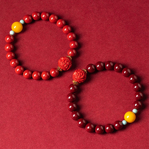 Cinnabar Amber Turquoise Beads Wisdom Lucky Bracelet