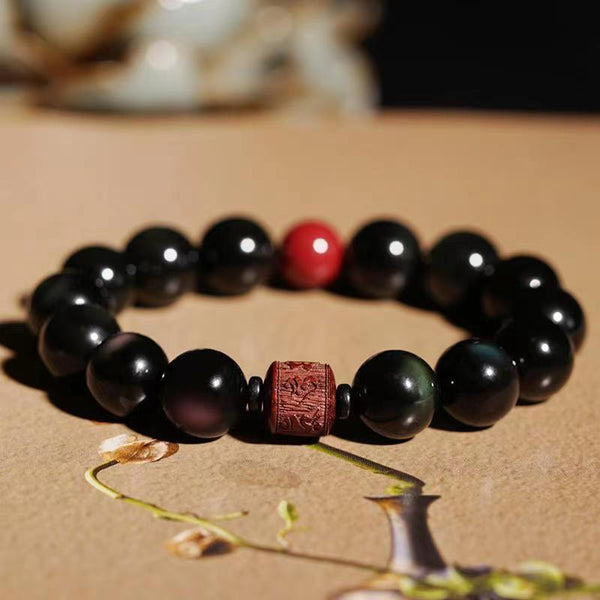 INNERVIBER Black Obsidia Buddhist Beads 