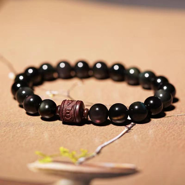 INNERVIBER Black Obsidian Purple Sandalwood Buddhist Beads Protection Bracelet INNERVIBER