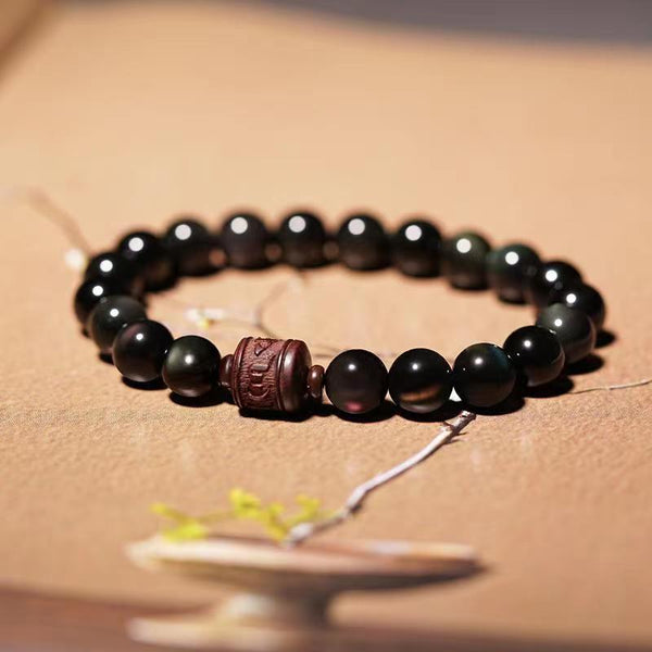 INNERVIBER Black Obsidian Purple Sandalwood Buddhist Beads Protection Bracelet INNERVIBER