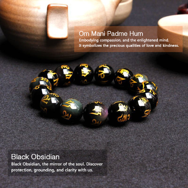 INNERVIBER Black Obsidian Six True Words 'Om Mani Padme Hum'  Beads Bracelet Bracelet INNERVIBER 4