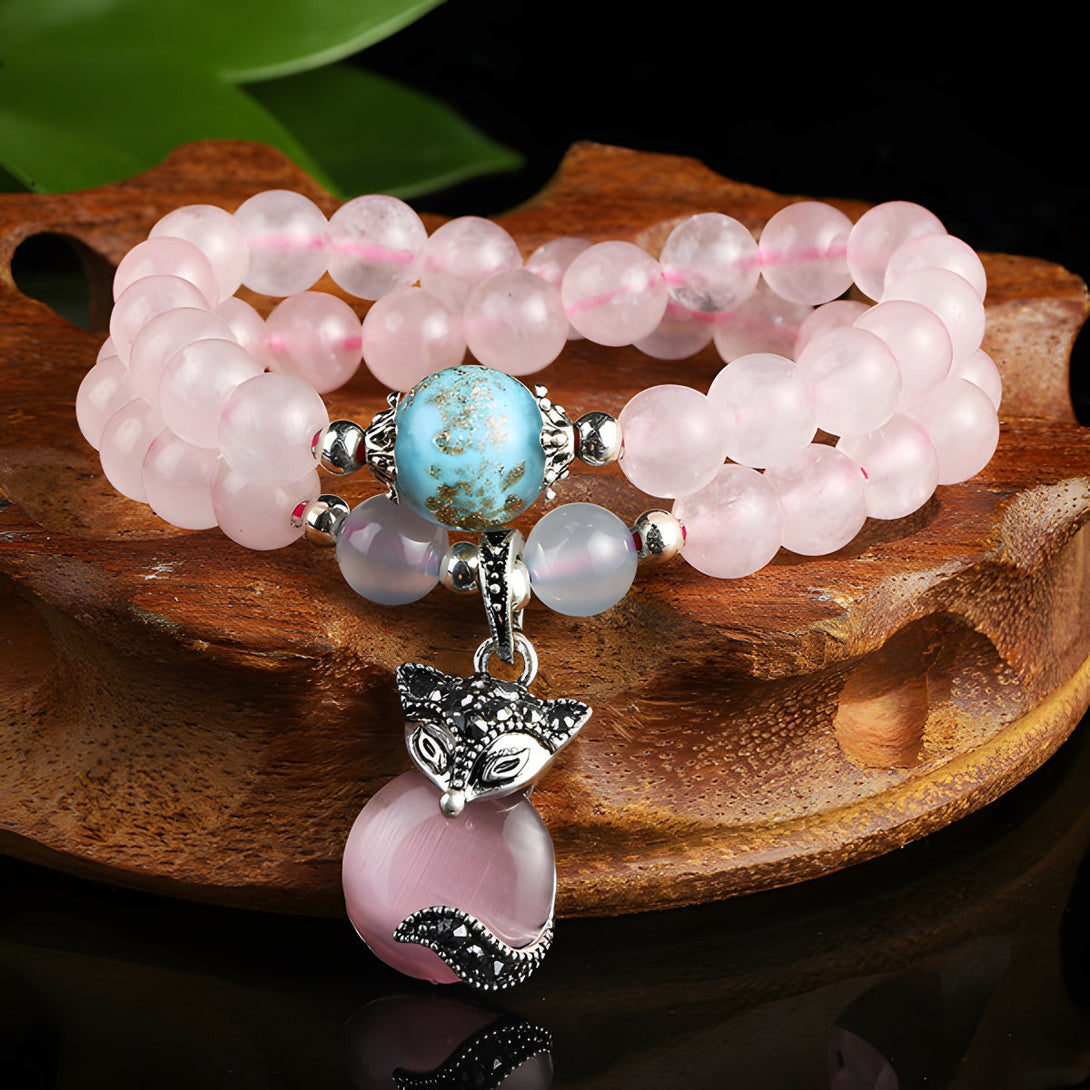 Natural Pink Crystal Rose Quartz Pink Cat's Eye Stone Love Bracelet Bracelet INNERVIBER main