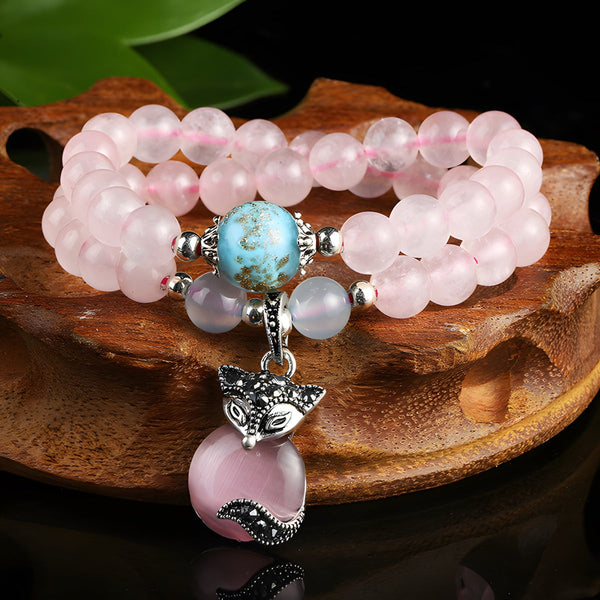 INNERVIBER Natural Pink Crystal Rose Quartz Pink Cat's Eye Stone Love Bracelet BlessingGiver