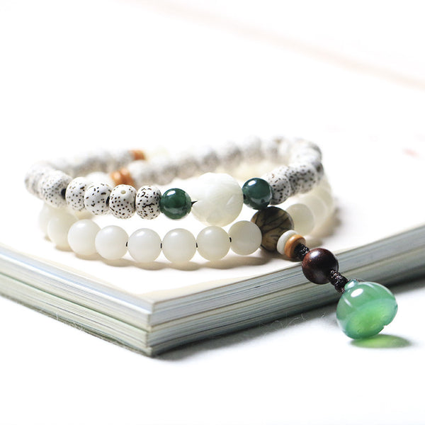 Star Moon Bodhi Green Agate White Jade Bodhi Lotus Bracelet Mala Bracelet INNERVIBER 2