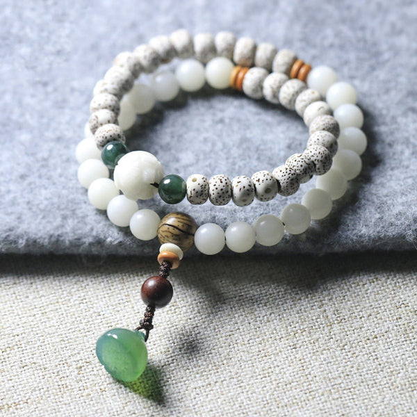 Star Moon Bodhi Green Agate White Jade Bodhi Lotus Bracelet Mala Bracelet INNERVIBER Default Title