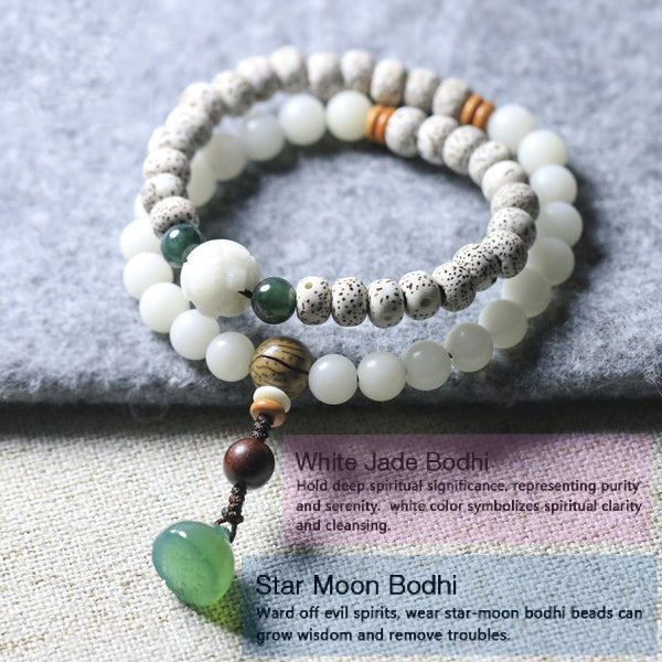 Star Moon Bodhi Green Agate White Jade Bodhi Lotus Bracelet Mala Bracelet INNERVIBER 1