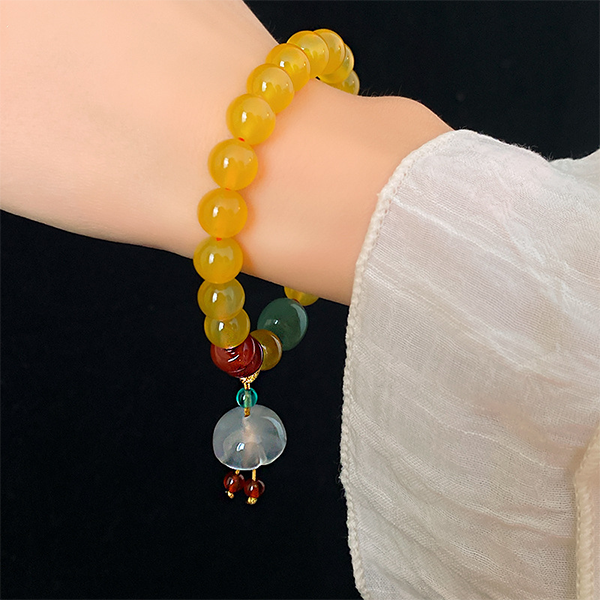 Yellow Agate Lotus Seedpod Greet Jade Healing Bracelet Bracelet INNERVIBER 2